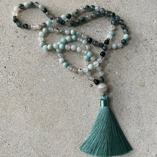 Earth Mala Necklace - Amazonite, Moss Agate and Labradorite