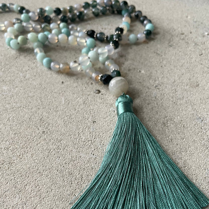 Earth Mala Necklace - Amazonite, Moss Agate and Labradorite