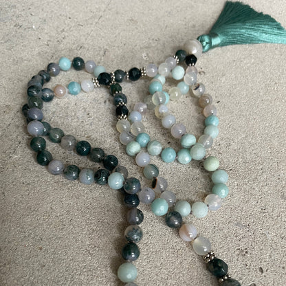 Earth Mala Necklace - Amazonite, Moss Agate and Labradorite