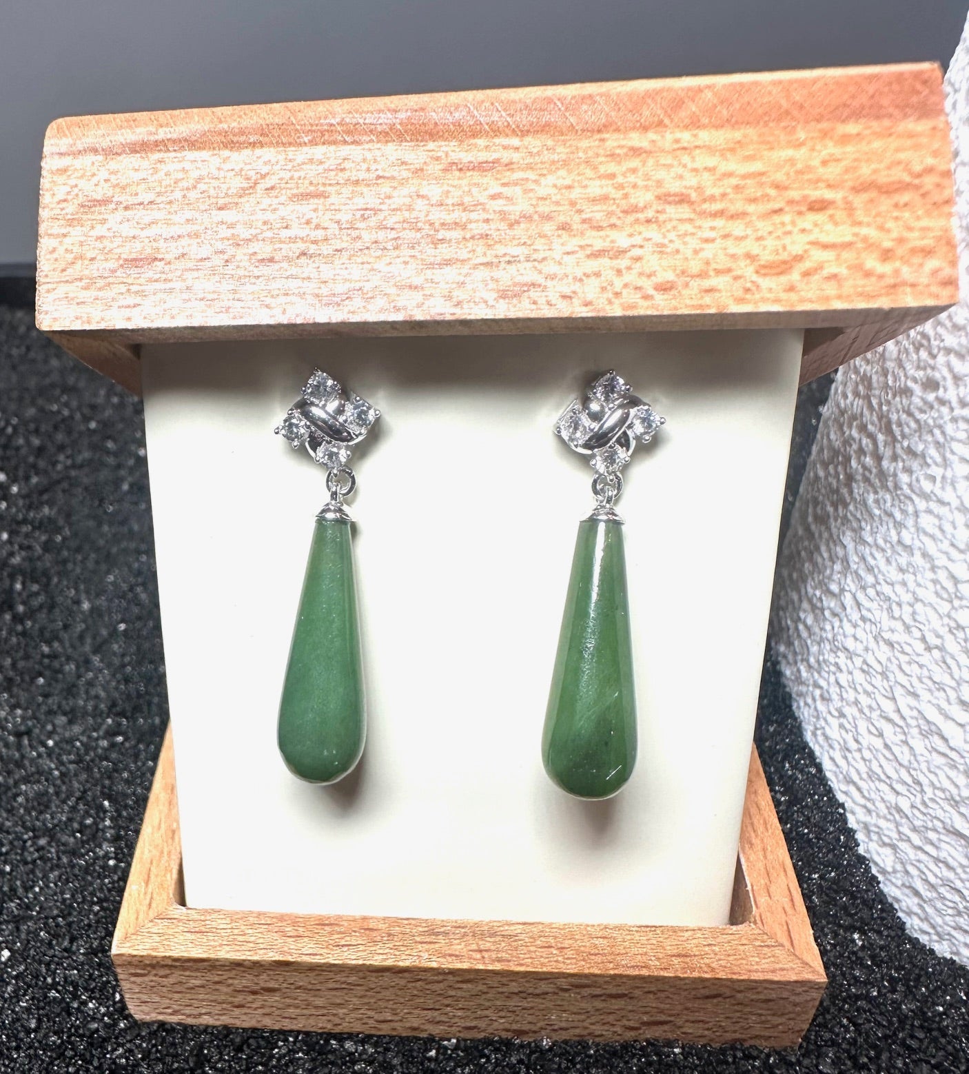 Silver and Nephrite Jade Drop Earrings - 32mm