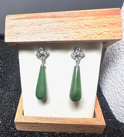 Silver and Nephrite Jade Drop Earrings - 32mm