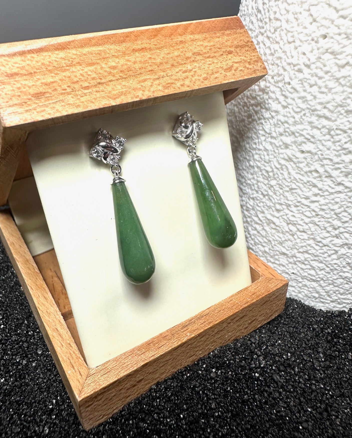 Silver and Nephrite Jade Drop Earrings - 32mm