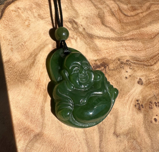 Canadian Jade Pendant, Happy Buddha 26mm