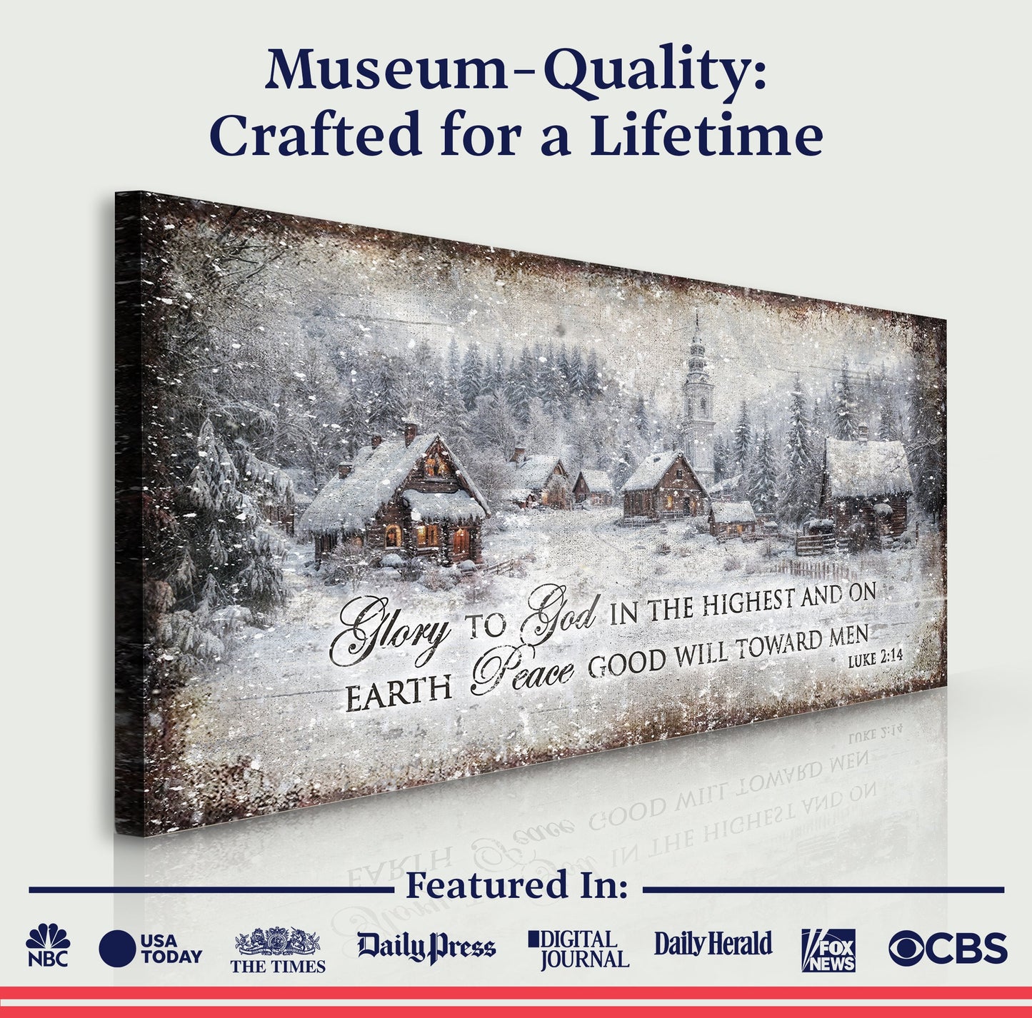 Vintage Christmas Village Wall Art - And on Earth, Peace, Good Will Toward Men - Luke 2:14