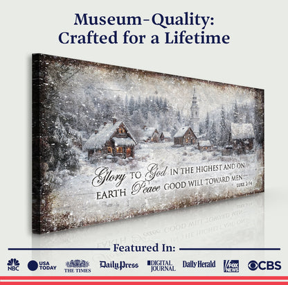 Vintage Christmas Village Wall Art - And on Earth, Peace, Good Will Toward Men - Luke 2:14