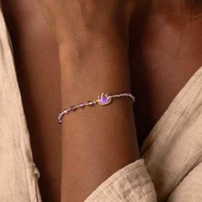 Radiant Calm Amethyst Lotus Gold Bracelet