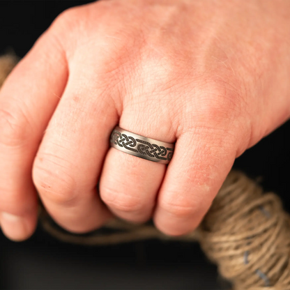 The Liam - Men's Ring / Wedding Band - Titanium with Celtic Knotwork