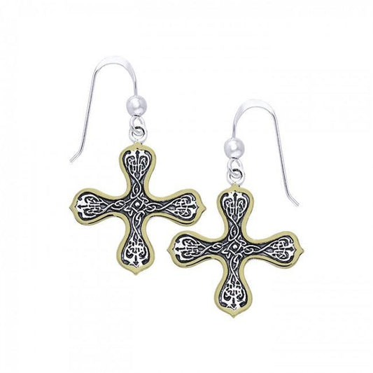 Celtic Cross Gold Accent Sterling Silver Earrings