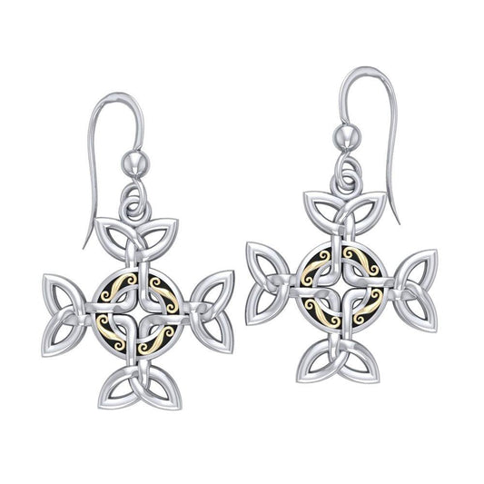 Celtic Knotwork Cross Earrings  -  Sterling Silver with 18k Gold Accents