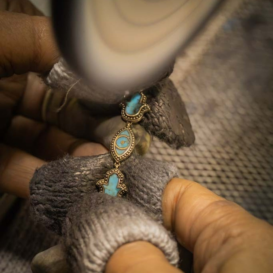 Deep Connections Turquoise Hamsa & Evil Eye Gold Bracelet