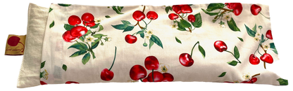 Hot Cherry Rectangular/Cervical Neck Pillow in Unbleached, Pre-washed, Natura Denim with Cherry Print Pillowcase - Hot and Cold Comfort Pack