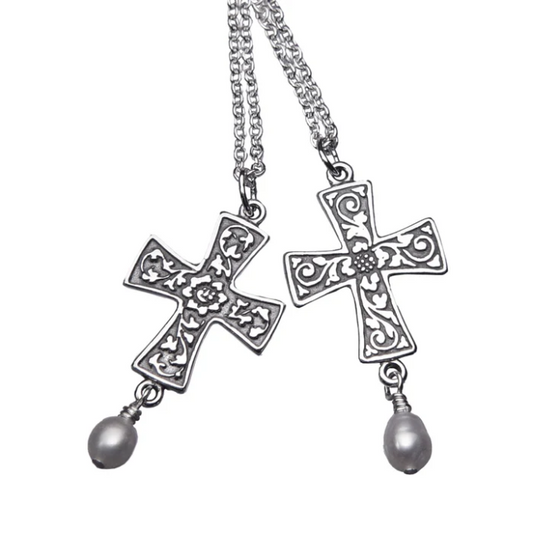 Renaissance Cross Necklace with Pearl