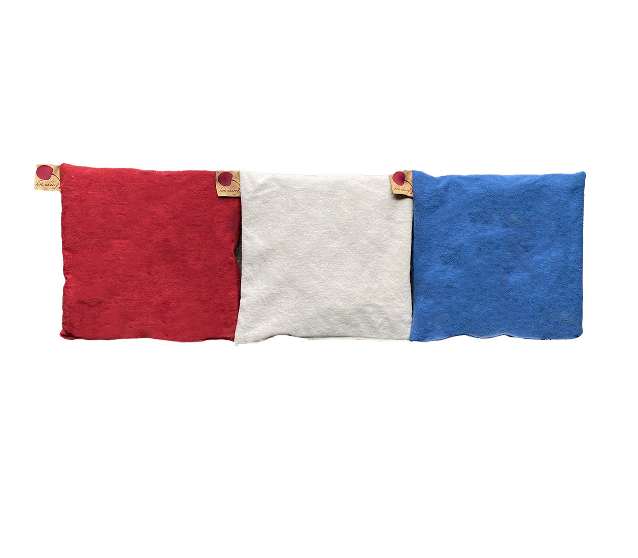 Summer Stack ––3 Square Denim Pillows –– Red, Blue & Natural - Hot and Cold Comfort Packs
