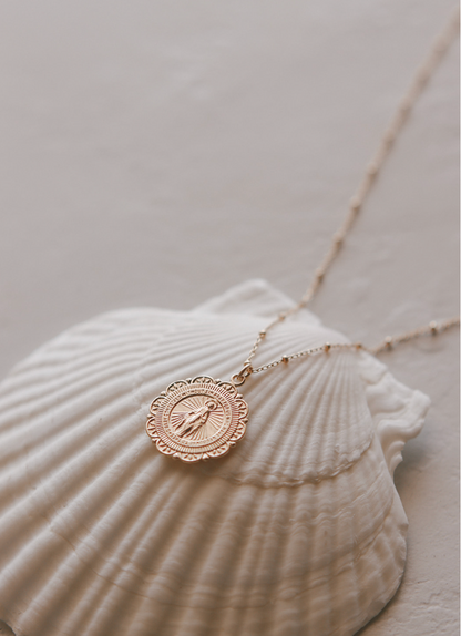 Filigree Miraculous Medal Necklace - 18k Gold Filled