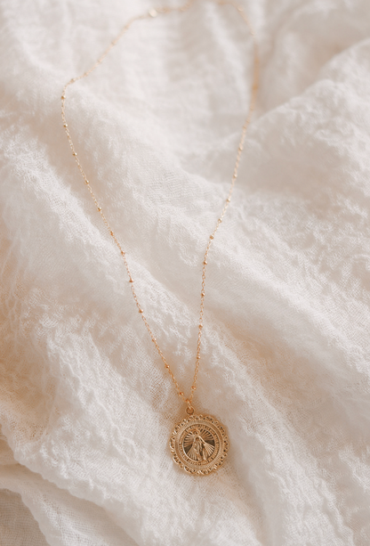 Filigree Miraculous Medal Necklace - 18k Gold Filled