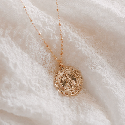 Filigree Miraculous Medal Necklace - 18k Gold Filled