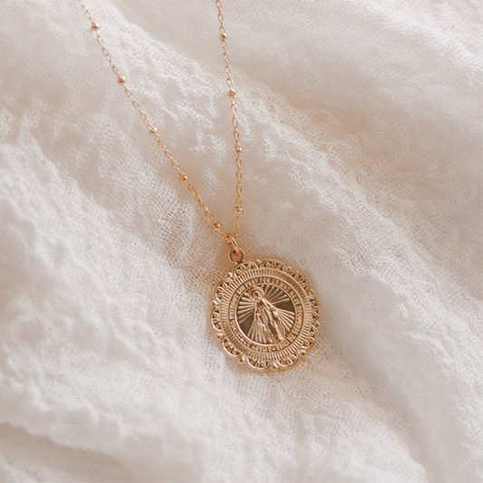 Filigree Miraculous Medal Necklace - 18k Gold Filled