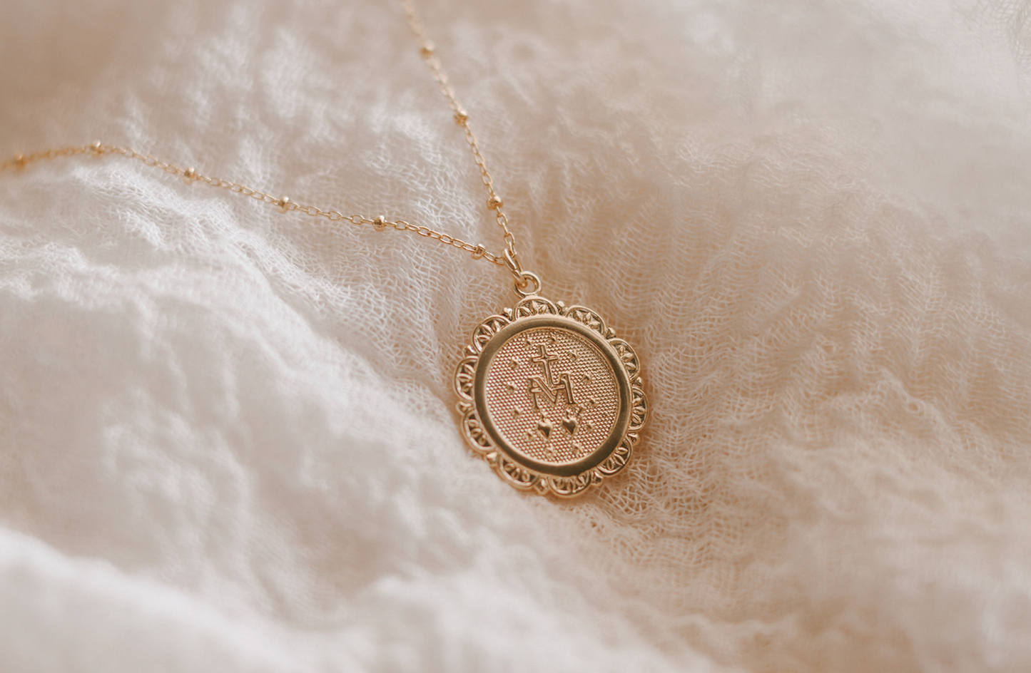 Filigree Miraculous Medal Necklace - 18k Gold Filled