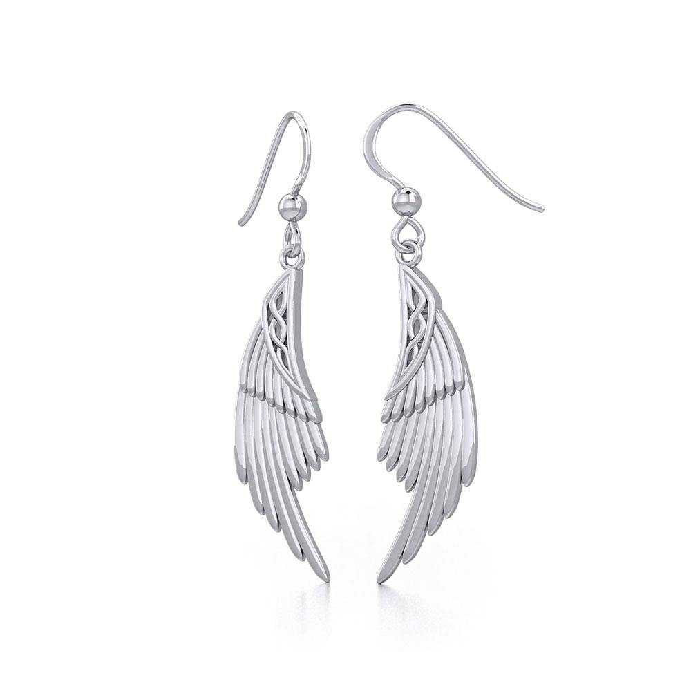 Angel Wing Earrings with Celtic Knotwork - Sterling Silver