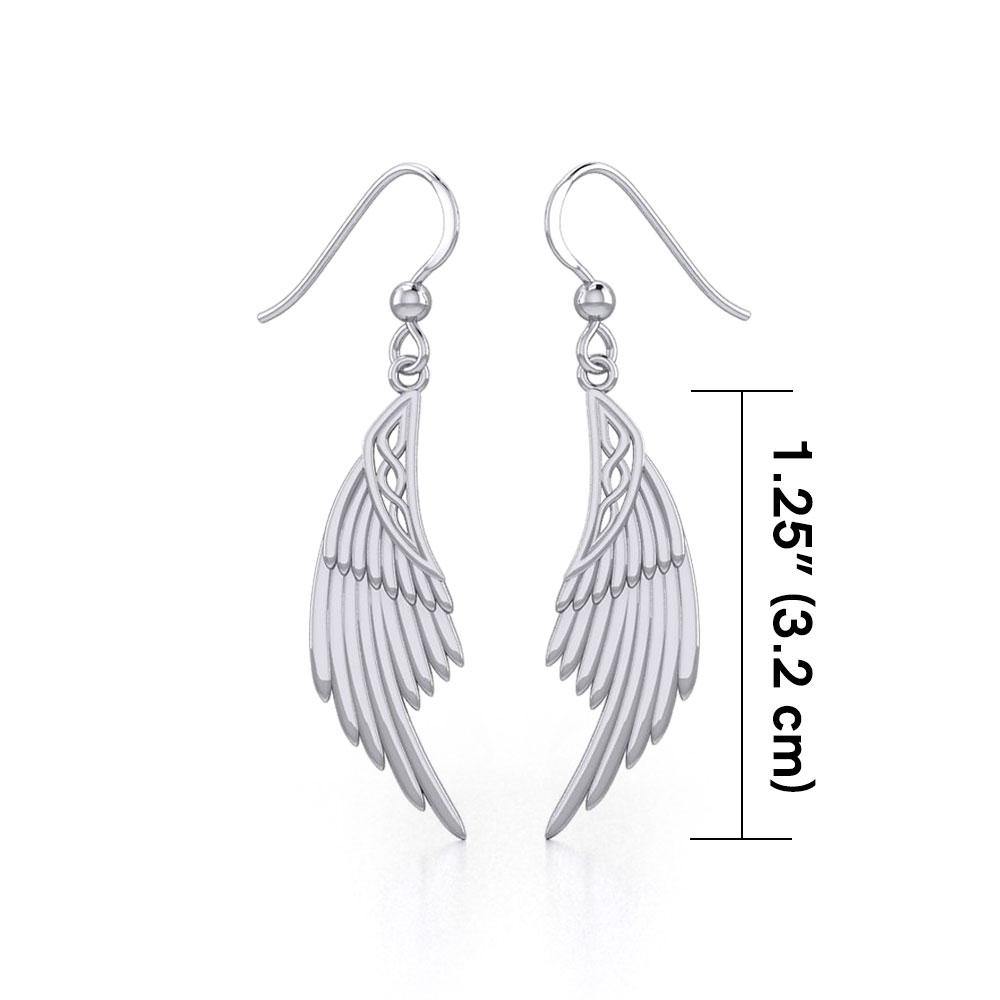 Angel Wing Earrings with Celtic Knotwork - Sterling Silver