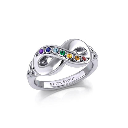 Silver Infinity Ring with Chakra Gemstones