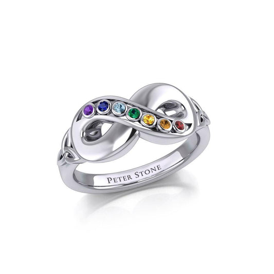 Silver Infinity Ring with Chakra Gemstones