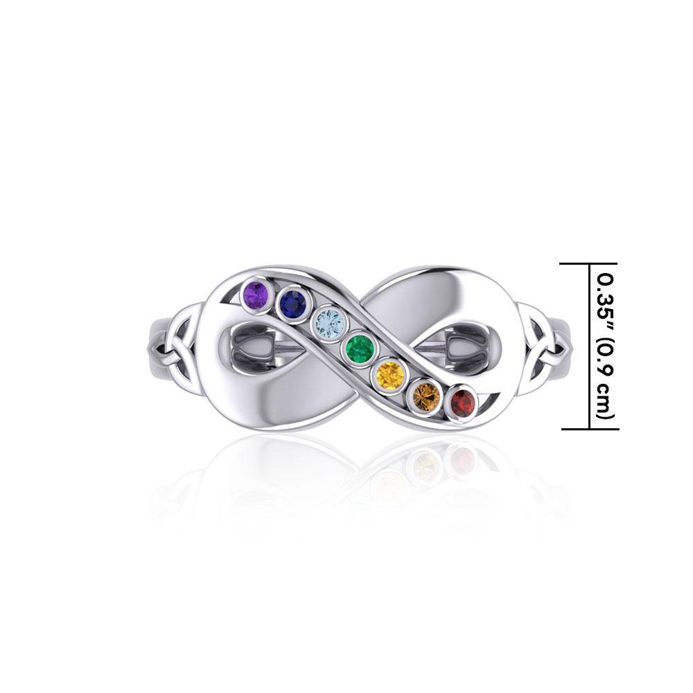 Silver Infinity Ring with Chakra Gemstones