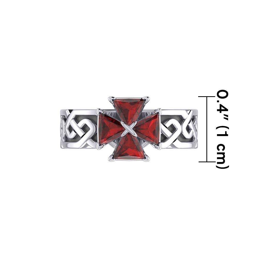 Celtic Knotwork Sterling Silver Ring with Gemstone Cross