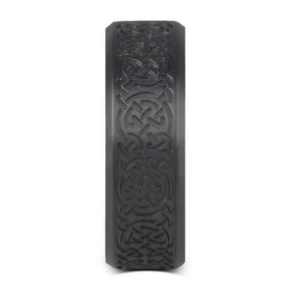 The Doire - Men's Ring / Wedding Band - Charcoal Gray Zirconium with Celtic Knotwork