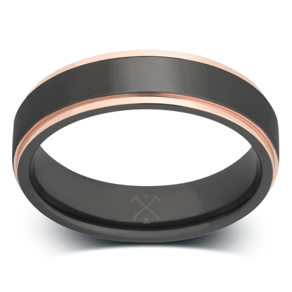 The Fitzgerald - Men's Ring / Wedding Band - Charcoal Gray Zirconium with Rose Gold
