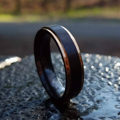 The Fitzgerald - Men's Ring / Wedding Band - Charcoal Gray Zirconium with Rose Gold