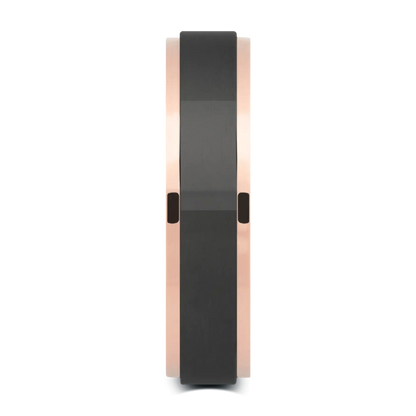 The Fitzgerald - Men's Ring / Wedding Band - Charcoal Gray Zirconium with Rose Gold