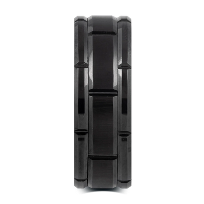 The Keep - Black-Plated Tungsten with Brick Design