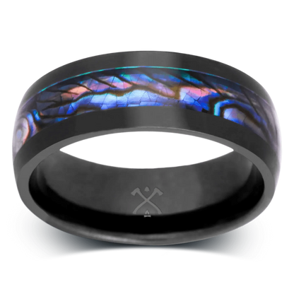 The Mariner - Men's Ring / Wedding Band - Black Zirconium with Abalone Shell