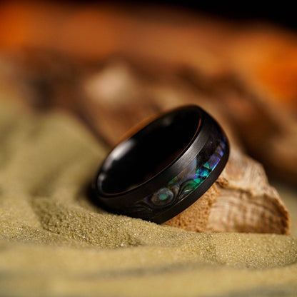 The Mariner - Men's Ring / Wedding Band - Black Zirconium with Abalone Shell