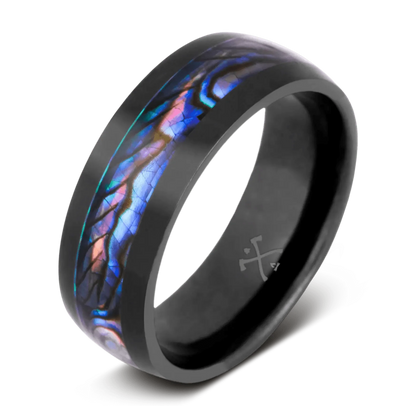 The Mariner - Men's Ring / Wedding Band - Black Zirconium with Abalone Shell