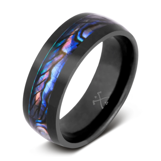 The Mariner - Men's Ring / Wedding Band - Black Zirconium with Abalone Shell