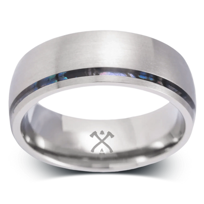 The Navigator - Men's Ring / Wedding Band - Titanium with Abalone Shell
