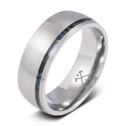 The Navigator - Men's Ring / Wedding Band - Titanium with Abalone Shell