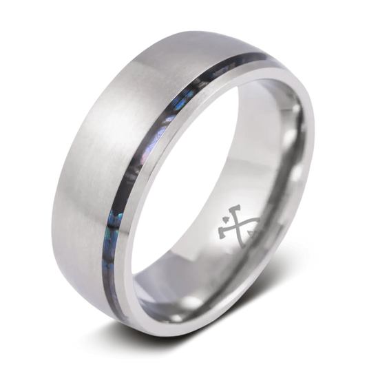The Navigator - Men's Ring / Wedding Band - Titanium with Abalone Shell