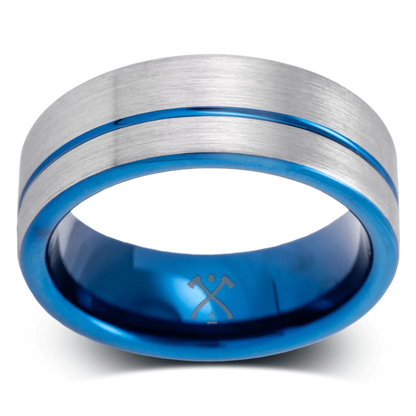 The Peacekeeper - Men's Ring / Wedding Band - Tungsten with Blue Plated Inlay and Interior