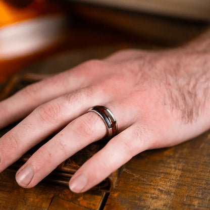 The Rancher - Men's Ring / Wedding Band - Platinum Plated Tungsten with Koa Wood