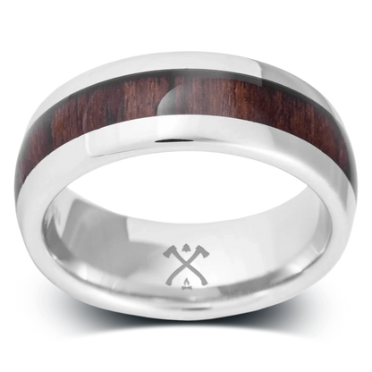 The Rancher - Men's Ring / Wedding Band - Platinum Plated Tungsten with Koa Wood