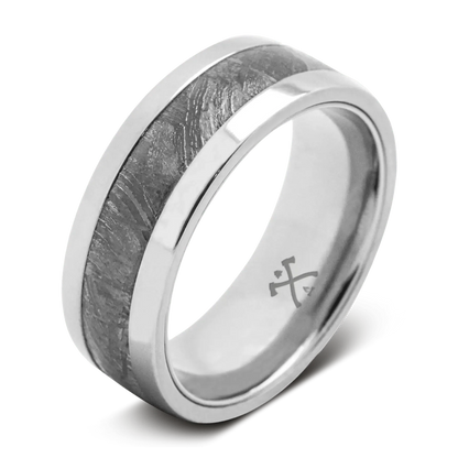 The Rocketeer - Men's Ring / Wedding Band - Titanium with Meteorite Inlay