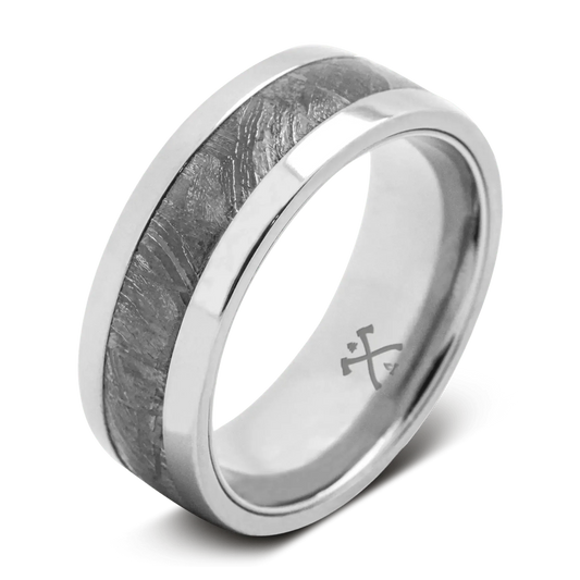 The Rocketeer - Men's Ring / Wedding Band - Titanium with Meteorite Inlay