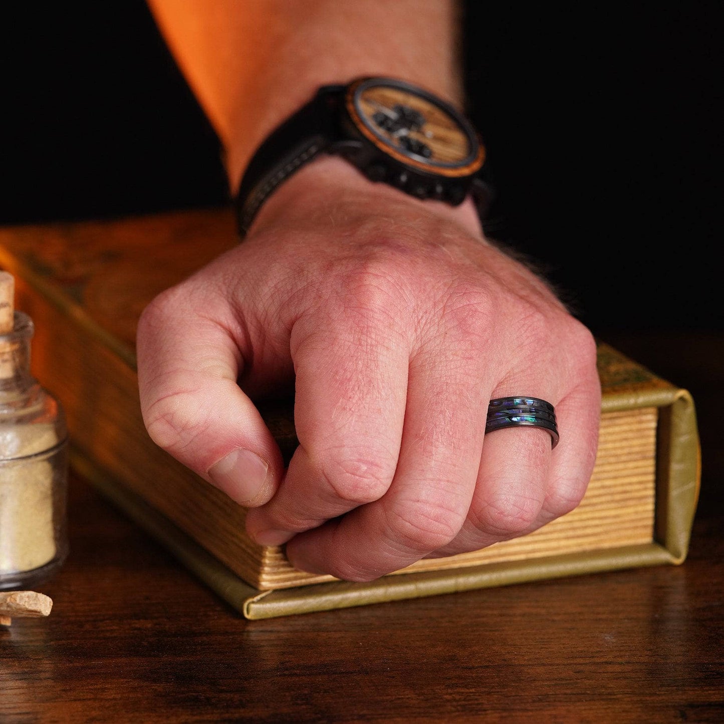 The Sailor - Men's Ring / Wedding Band - Black Zirconium with Abalone Shell