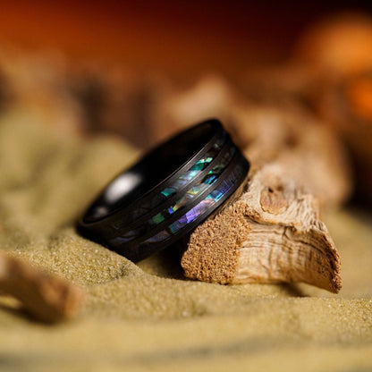 The Sailor - Men's Ring / Wedding Band - Black Zirconium with Abalone Shell