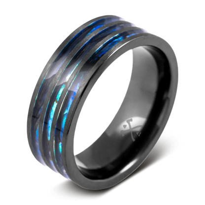 The Sailor - Men's Ring / Wedding Band - Black Zirconium with Abalone Shell