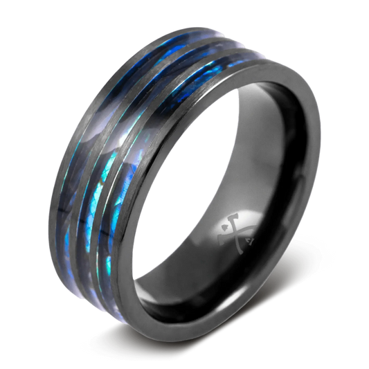 The Sailor - Men's Ring / Wedding Band - Black Zirconium with Abalone Shell