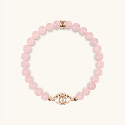 Emotional Healing Rose Quartz Evil Eye Charm Bracelet